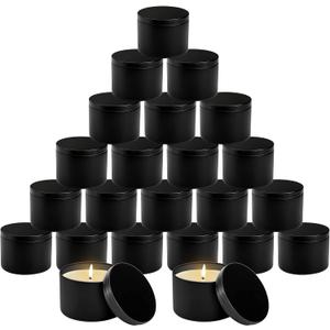 Coloch 24 Pack 8 Oz Candle Tins with Lid, Black Matte Candle Jars for Candle Making Bulk Candle Container Metal Candle Making Supplies for DIY Candles, Crafts, Holiday Gifts, 3x2.3 Inches