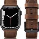 Leather Band Compatible with Apple Watch Bands 46mm 45mm 44mm 42mm (Series 1/2/3) Men Women, Vintage Genuine Leather Replacement Wristband for iWatch Series 10 9 8 7 6 5 4 3 2 1 SE Retro Walnut