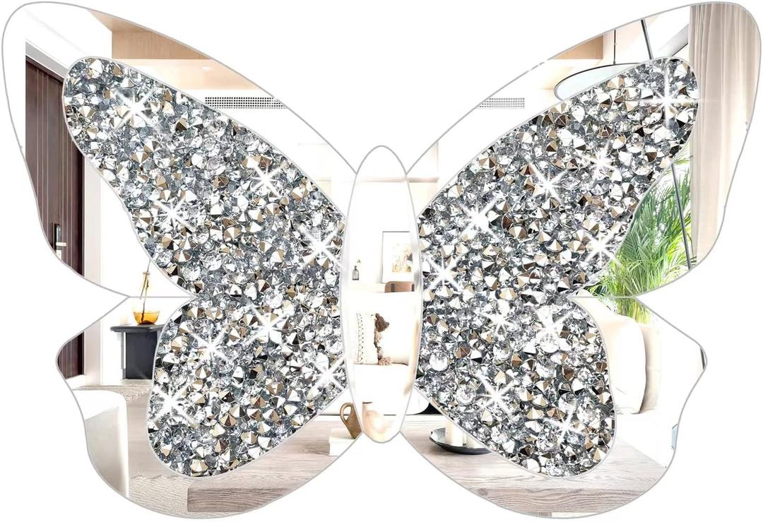 Butterfly Shaped Mirror for Home Dcor, Crystal Crushed Diamond Silver Mirror,10X15 Butterfly Decorations for Room Decor for Kids Nursery Classroom Wedding Dcor