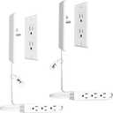 2 Pack 3FT Flat Plug Extension Cord Power Strip with 3 Outlets, Patented Detachable Ultra-Thin Outlet Cover Concealer & Ultra-Flat Plug, Max. 13A 125V 1625W ETL Listed, White Color