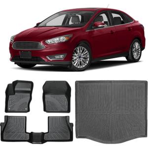 Floor Mats for Ford Focus Hatchback 2012-2018, Custom Fit Floor Liner for Focus SE/S/SEL/Titanium, TPE Waterproof Anti-Slip Full Set Mats, Front 2nd Row & Trunk Mats