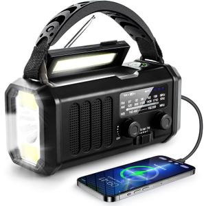 Emergency Radio, 10000mAh/37000mWh NOAA Weather Radio, Solar Hand Crank Radio with AM/FM, Flashlight & Reading Light, Rechargeable Battery,SOS Alarm, Cell Phone Charger for Indoor Outdoor Emergency (black)