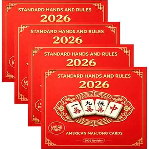 2026 Mahjong Card Large Print, 4-Pack Official, American Mahjong, Waterproof and Tear-Resistant, Easy-to-Read for Full Table
