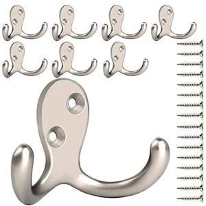 IBosins 8 Pack Heavy Duty Double Prong Coat Hooks Wall Mounted with 16 Screws Retro Double Hooks Utility Hooks for Coat, Scarf, Bag, Towel, Key, Cap, Cup, Hat