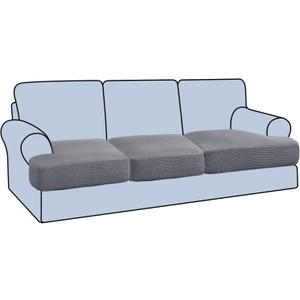 H.VERSAILTEX Stretch 3 Piece T Cushion Sofa Slipcovers Individually Sofa Cushion Covers for 3 Cushion Couch Sofa Seat Cushion Covers with Elastic Bands Featuring Thicker Jacquard Fabric, Dove