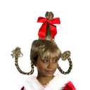 My Costume Wigs Cindy Lou Who Wig and Red Cloak Set  Christmas Costume with Braided Wig, Red Bow, and Santa Cape for Holiday Parties & Cosplay
