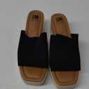 SM New York Black Wedge Mule Sandals Cork Platform Textile Upper Espadrille, 7,5