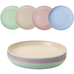 4pcs 9 Inch Lightweight Plastic Plates Unbreakable Reusable Dinner Plates Set, Camping Plate,Salad Plates, Dessert Plates for Salad Pasta Dishwasher & Microwave Safe (B)