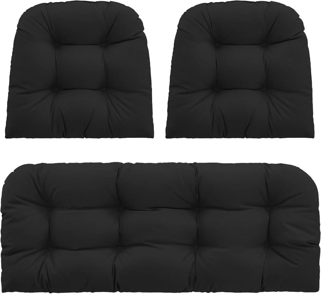 Outdoor Wicker Chair Cushions Set of 3, Waterproof Wicker Cushion for Patio Furniture, 1 Loveseat Cushion 41194 inch and 2 U-Shaped Cushion 19194 inch, Black