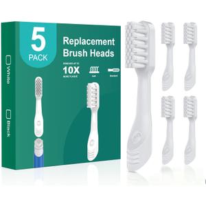 Toothbrush Replacement Heads for Quip, Standard Adult Brush Head Refill, Built-in Tongue Scraper, Soft Bristles, White, 5 Pack