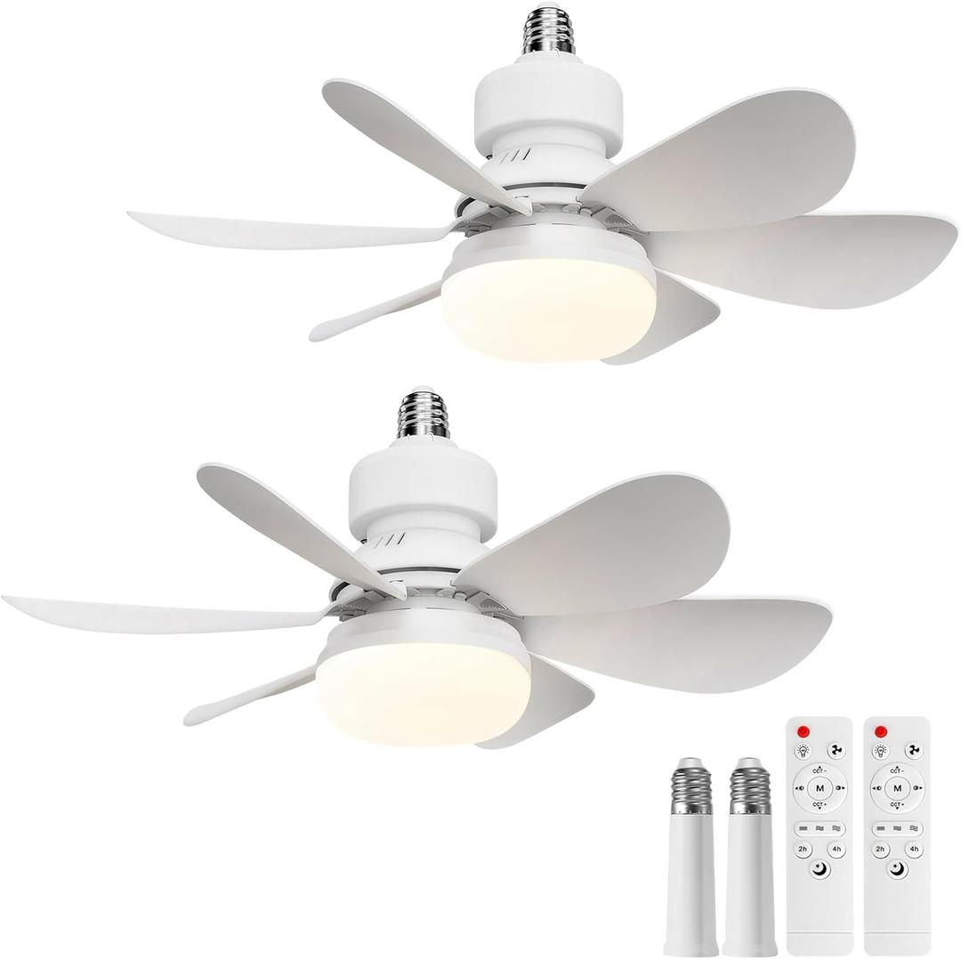 OOWOLF Ceiling Fan with Light and Remote, Low Profile Flush Mount Bladeless Ceiling Fan, 3000K-5000K Dimmable LED Light, 3 Wind Speeds, Timer & Memory Function, Quiet Small Ceiling Fan 20.5" 2-Pack