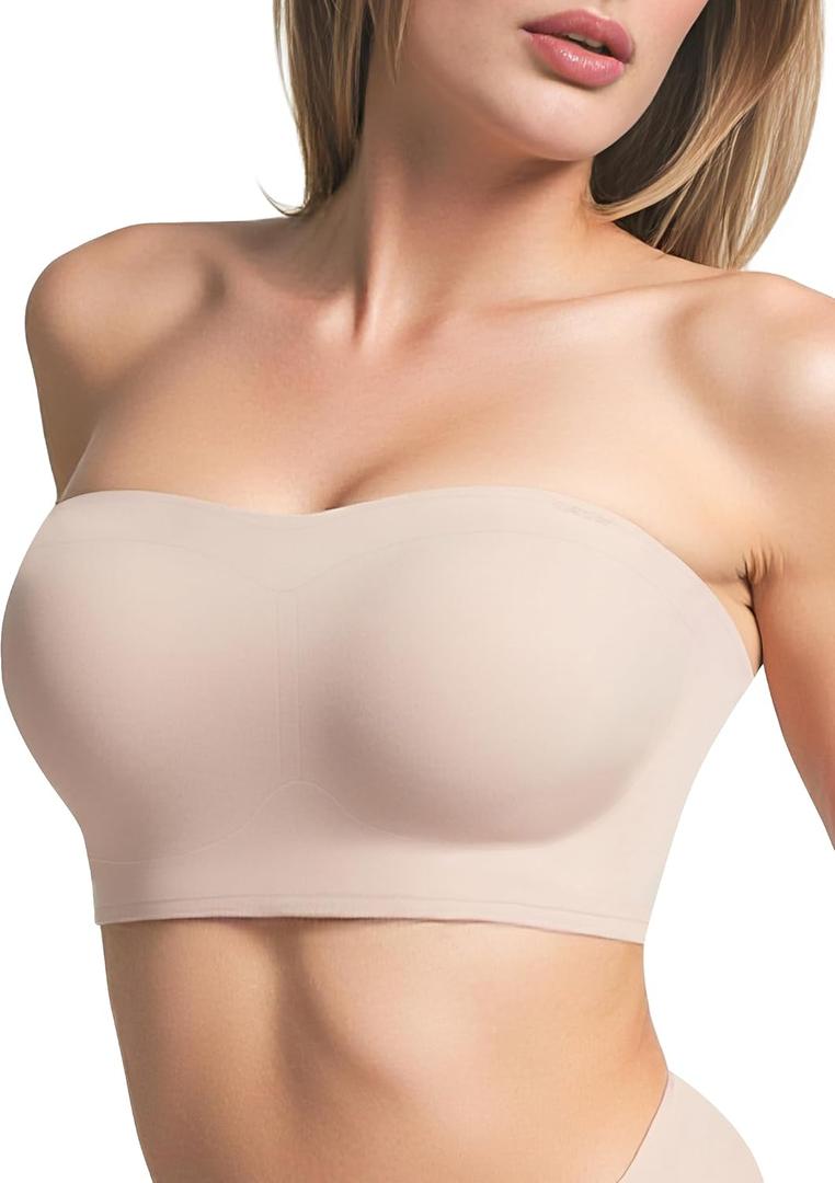 Strapless Bra for Women Non-Slip Silicone Bandeau Invisible Under Dresses Tube Top Convertible Bralettes