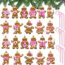 Zhanmai 36 Pcs Gingerbread Man Ornaments for Christmas Tree Hanging Christmas Candy Cane Decorations for Xmas Tree Home Holiday Party Decor (Pink)