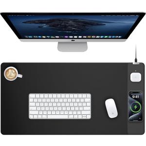 TopMade Mouse Pad with 15W Wireless Charging, Gaming Mousepad Home Office Large Desk Pad with Ultra-Smooth Surface, Non-Slip Base, Waterproof Keyboard Pad, Classic Black Desk Mat