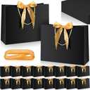 Kolldenn 50 Pcs Gift Bags with Handle 12.6 x 10 x 4.3 Inch Black Gold Thank You Bag with Bow Ribbon for Christmas Wedding Birthday Bridal Shower Bridesmaid Graduation Party Favor