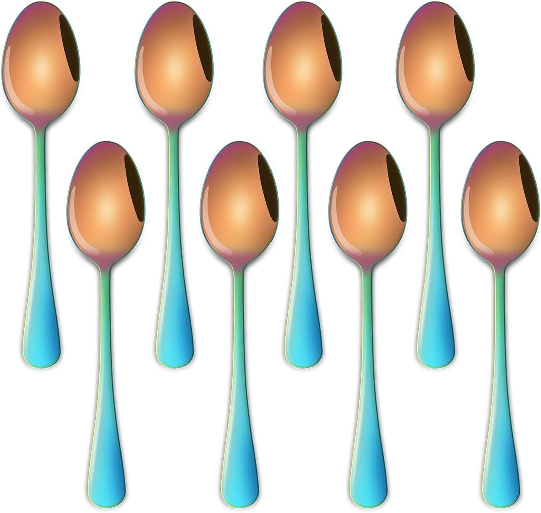 5.5 Inch Espresso & Tea Spoons,Set Of 8 Rainbow Stainless Steel Small Coffee Spoons,Multicolored Demitasse Spoon,Mini Seasoning Spoon