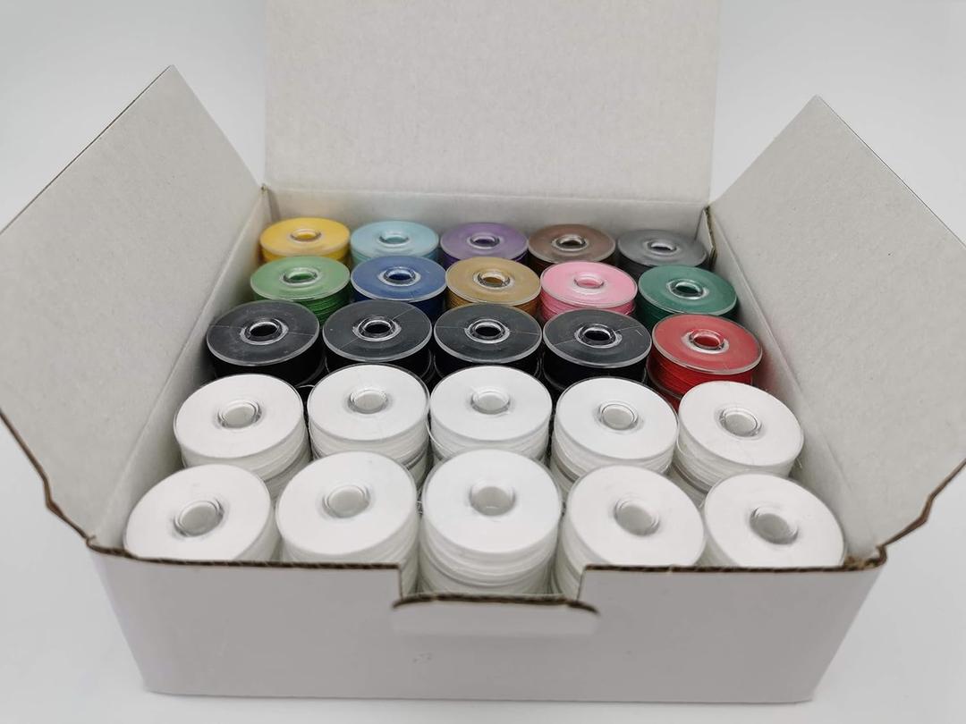 DOUBLELIN MPM-40S2 Prewound Bobbins, Size M, 13 Colors, 75 pcs | 13-color Size M plastic-sided, 40S/2 #60/34WT thread for color-match quilting; Compatible with Handi Quilter, Gammill, APQS