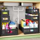 Kitstorack Under Sink Organizer, 2-Pack 3-Tier Height Adjustable Thickened Metal Pull out Cabinet Organizer Shelf, Slide out Storage Drawer Rack for Bathroom Kitchen Pantry Home Laundry Organization (Black)