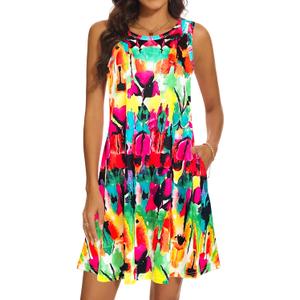 moskill Summer Dresses for Women 2026 Casual Sundresses Beach Cover Ups Sleeveless Tshirt Swing Dress with Pockets (M)