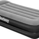 Inflatable Gray/Black Twin Size Mattress With Internal Electric Air Pump