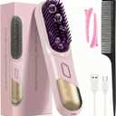 Go Brush Pro, 2026 Cordless Hair Straightener Brush 4 Adjustable Temperature 300 Million Negative Ions Portable USB Charging Travel Hair Straightener Suitable for All Hair Types (Pink)
