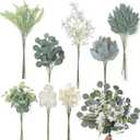 VIERENA Artificial Greenery Stems Box (65pcs) with 8 Kinds of Faux Plants and Fake Flowers for DIY Wedding Bouquet Table Centerpieces and Floral Arrangement (Beige&Dusty Green)