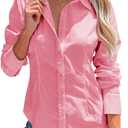 Siliteelon Women's Button Down Shirts Long Sleeve Dress Shirts Wrinkle Free Collared Work Office Solid Blouses Corset Tops (XX-Large, A Peach Pink)