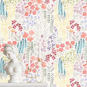 Floral Peel and Stick Wallpaper 9.8' x 15.75'' Colorful Flowers Peel and Stick Wallpaper Watercolor Abstract Wildflower Contact Paper for Bedroom Living Room Furniture Decorative