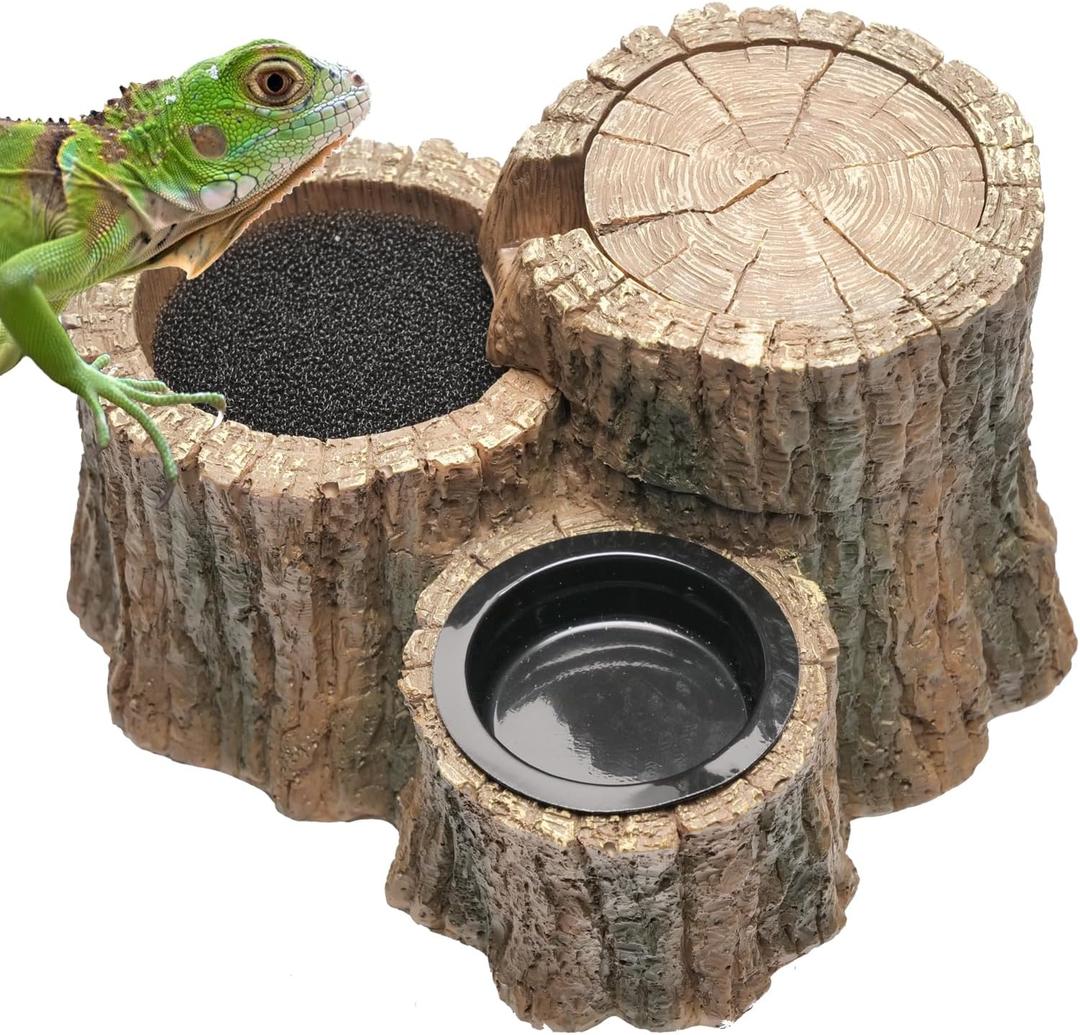 Reptile Water Fountain with Food Dish Terrarium Drinking Fountain for Bearded Dragon, Gecko, Chameleon, Lizard, Tree Frog & Turtle Keeps Water Clear, Easy to Use Water Dispenser