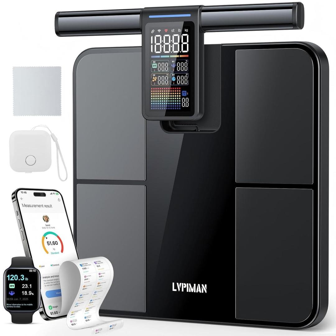 Smart Scale for Body Weight and Fat,BMI,Muscle Mass 57 Body Composition Measurement,8 Electrodes Digital Bathroom Scale,with 5.25-inch VA Color Screen on Retractable Handle,485lbs