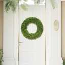 20 Inch Boxwood Wreath, Handmade Green Wreath for Front Door, UV Resistant Outdoor Wreath for All Seasons, Foldable & Durable Farmhouse Wreath for Wall Window Home Indoor Outdoor Decor