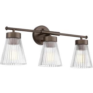 Bathroom Vanity Light Fixture, HWH 3-Light Farmhouse Vanity Lights Over Mirror Bathroom Lighting Fixtures with Clear Striped Glass Shade, Oil-Rubbed Bronze Finish, 5HZG97B-3W ORB