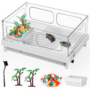 Geegoods Turtle Tank - Starter Aquarium with Basking Platform, Colored Rocks, Brush, Plant for Turtles, Crayfish, Crab and Lizard (White)