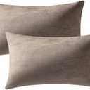 DEZENE Decorative Pillow Covers 12x20 Taupe: 2 Pack Cozy Soft Velvet Rectangular Throw Pillow Cases for Farmhouse Home Decor
