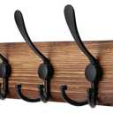 Kuhome Coat Rack Wall Mount Wooden Hat Rack for Wall Hooks Pine Real Wood Plank 16.9" Brown Coat Hanger with 5 Triple Hooks for Hanging Coat Hat Jacket