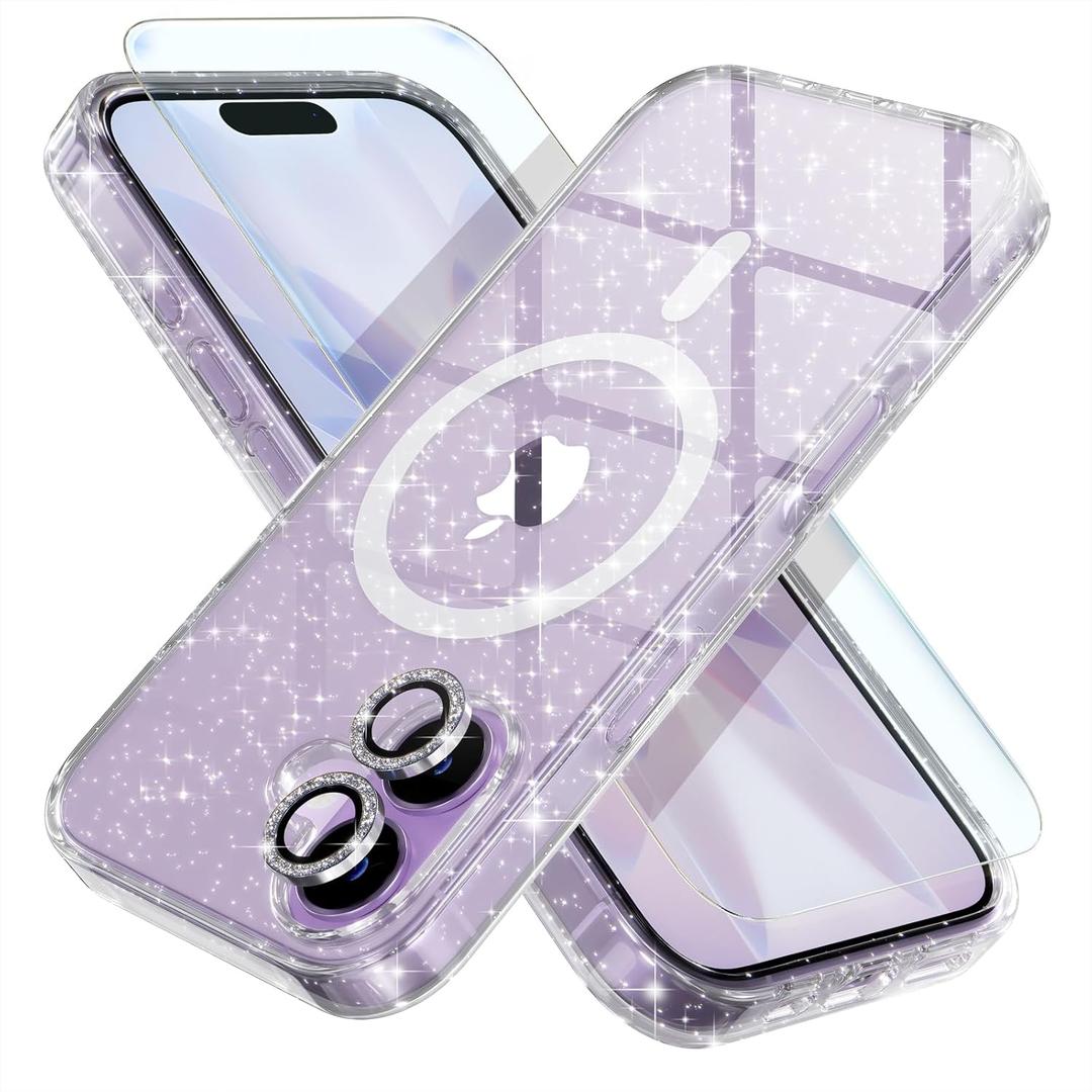 Choiche Magnetic for iPhone 17 Case Compatible with MagSafe, Women Cute Glitter Sparkly Phone Case with Diamond Camera Lens Protectors, Military-Grade Drop Protection 6.3" (Clear)