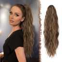 FESHFEN Ponytail Extensions, Long Claw Clip in Ponytail Hairpiece Synthetic Pony Tails Hair Piece Natural Wavy Hairpieces for Women, Golden Brown Mixed Blonde 25 inch