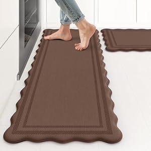 KIMODE Anti Fatigue Kitchen Mats for Floor, Farmhouse Scalloped Rugs for Kitchen Floor, Kitchen Floor Mats Non Slip, Cushioned Standing Mats for Laundry Office Sink Desk Brown 17"x47"+17"x29" KIMODE Anti Fatigue Kitchen Mats for Floor, Farmhouse Scalloped Rugs for Kitchen Floor, Kitchen Floor Mats Non Slip, Cushioned Standing Mats for Laundry Office Sink Desk Brown 17"x47"+17"x29"