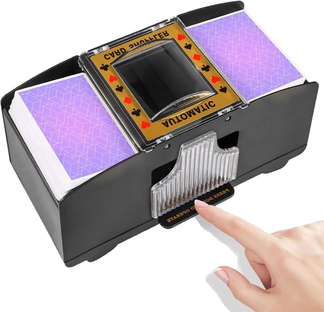 FEIERYA Automatic Card Shuffler 2/1/4/6 Deck,Battery-Operated Electric UNO Poker Shuffler,Playing Card Shuffler for Home Card Game,Travel