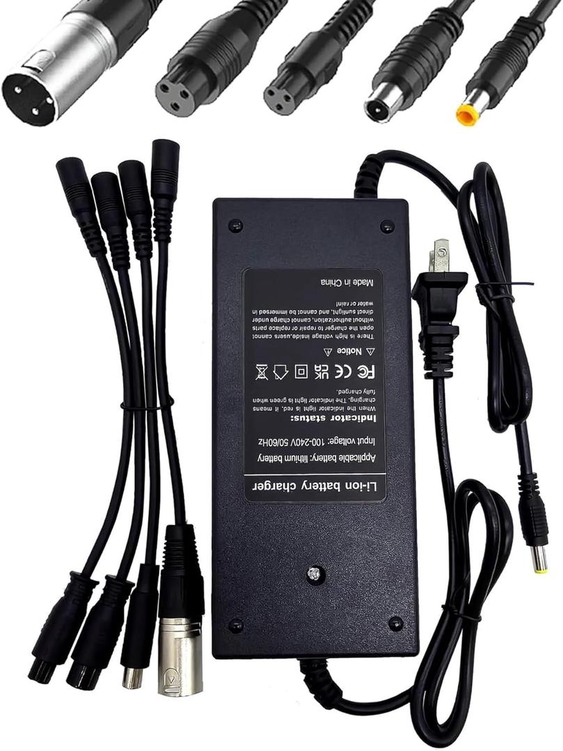 42V 2A (5 Plugs) Charger for Jetson Voyage Razor Swagtron Bird Gotrax Ninebot Segway Hiboy 36V 10S Lithium-ion Battery Converter Interfaces 3 Prong (8mm/12mm) DC (5.5 * 2.5/2.1mm) 8mm RCA/3-Pin XLR