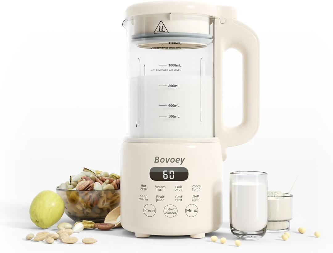 Nut Milk Maker Machine,8 in 1 New Upgrade Soy Milk Maker Automatic for Almond,Oat,Plant-Based Milk and Non-Dairy Beverages,40oz Almond Milk Maker Machine with Delay Start/Self Clean/Boil Water