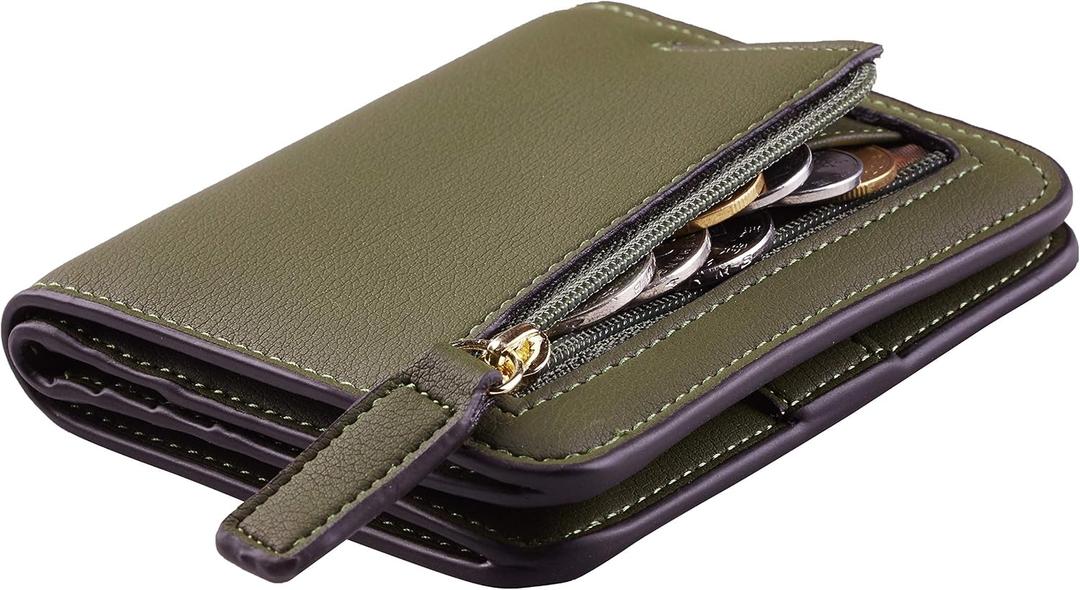 Toughergun Womens Small Slim Leather Wallet with RFID Protection, Compact Bifold Mini Purse with Clear ID Window