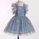 Girls Birthday Party Dress Ruffle Sleeve Sequin Dots Floral Tulle Princess Wedding Pageant Formal Bance Gown (Blue), 130