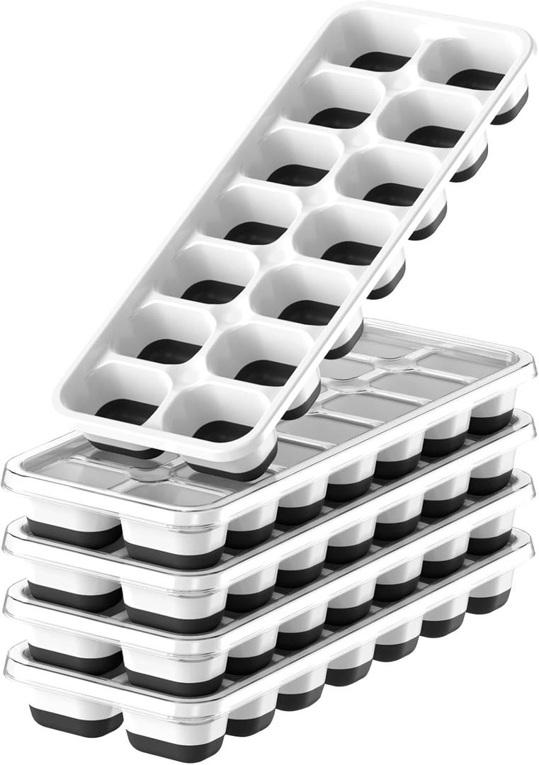 Ice Cube Tray Freeze Set: BPA-Free Sturdy Reusable Freezer Ice Trays for Drinks, Cocktails & Coffee (Black, 5 Pcs)