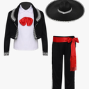 JEATHA Kids Boys Mexican Amigo Outfits Mariachi Charro Fancy Dress Pants Set for Halloween Theme Party, Size L