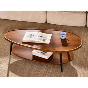 Shrine Oval Coffee Table, Mid-Century Modern Coffee Table, Brown Walnut Wood Table for Living Room, D47''x W23.6''x H15'', Sleek Conical Metal Legs with Black Finish
