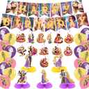 Long Hair Princess Birthday Party Decorations,Princess Party Supply Set for Kids with Happy Birthday Banner, Swirls,Centerpieces,18Balloons for Cartoon Girls Party Decorations