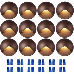 CLOUDY BAY [12 Pack] Anti-Glare Low Voltage LED Deck Lights - 12-24V Recessed Step Riser, IP65 In-Ground Outdoor, 2700K Warm White, Aluminum Housing, Oil Rubbed Bronze Finish