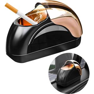 Car Ashtray with Lid, Portable Smokeless Automotive Ashtray with LED Light, Windproof, Modern Style, Black & Golden