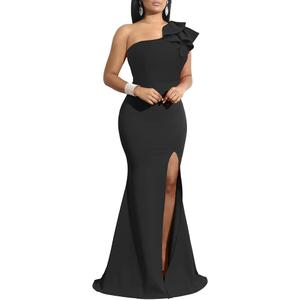 YMDUCH Women's Sexy Sleeveless One Shoulder Ruffle High Split Party Evening Long Formal Dress, Small 